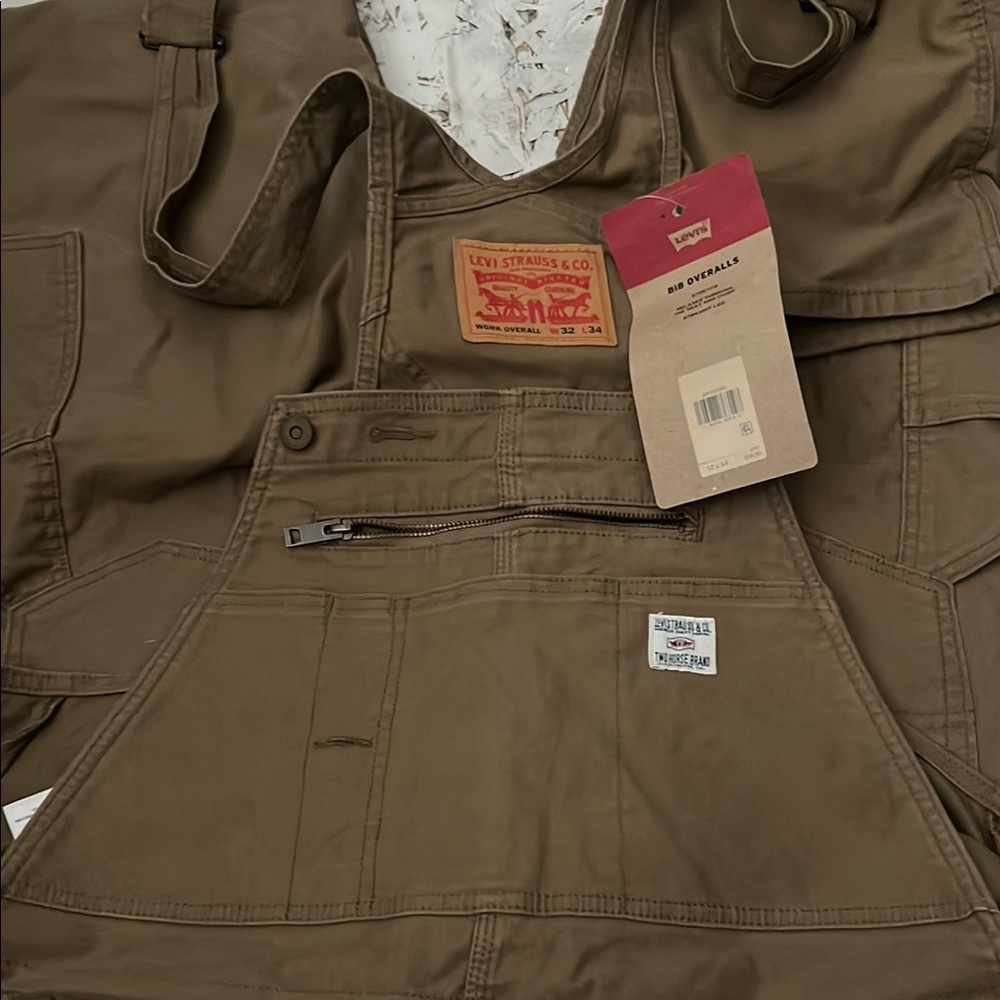 Levi's Tan Bib Overalls with Zipper Pocket